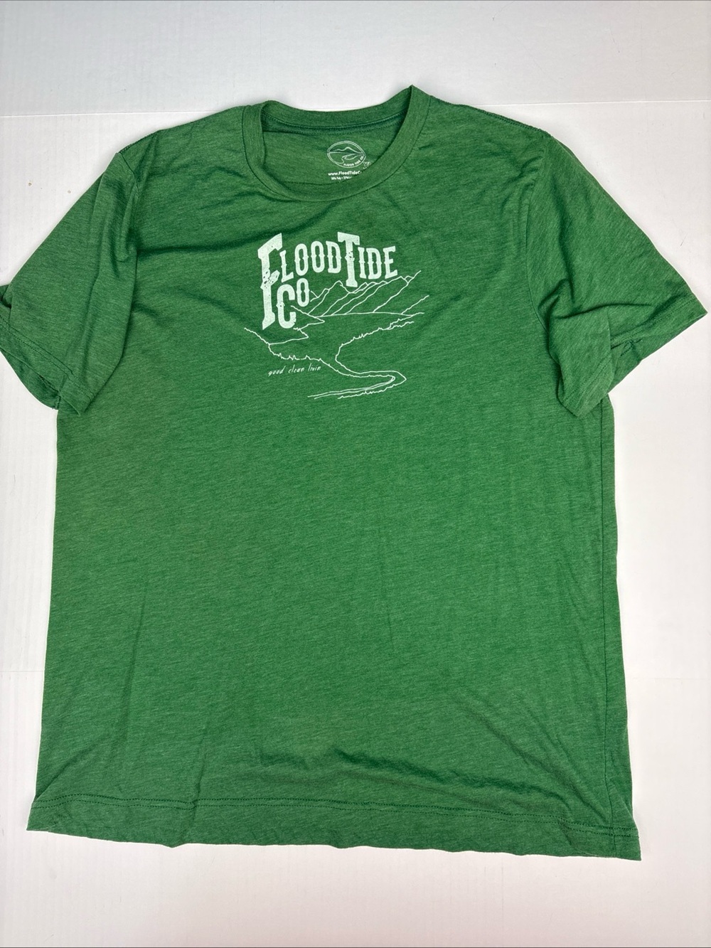 Flood Tide Co Adult Men XL Shirt Green Short Sleeve Graphic Cotton Poly Rayon